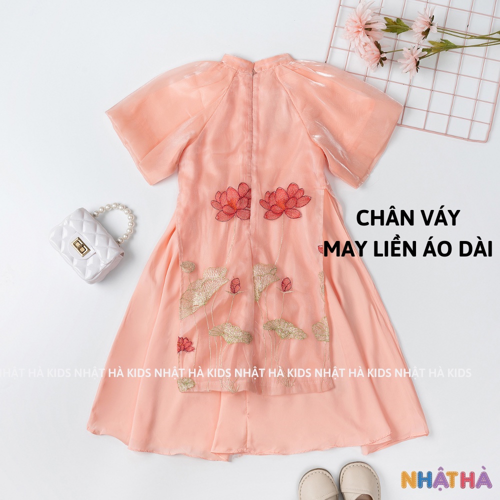 Áo dài cách tân bé gái SEN họa tiết hoa sen tay bồng chất tơ óng mềm mại mặc tết size đại 11- 45kg