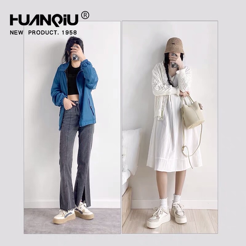 Giày thể thao độn đế HUANQIU cao cấp chính hãng, giày bánh mì nâng chiều cao cho nữ 5cm
