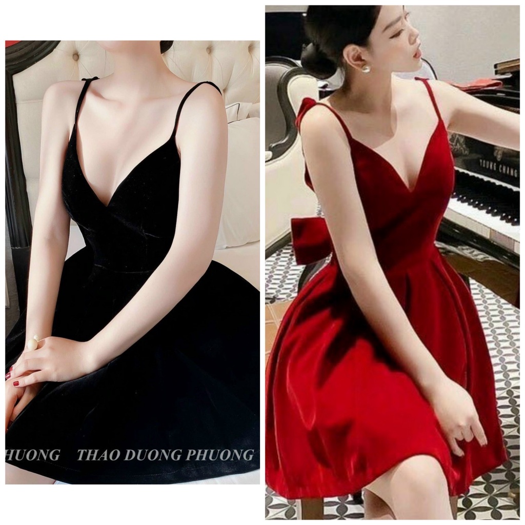 đầm xòe nơ lưng đính hai chuỗi cườm có mút cực xinh