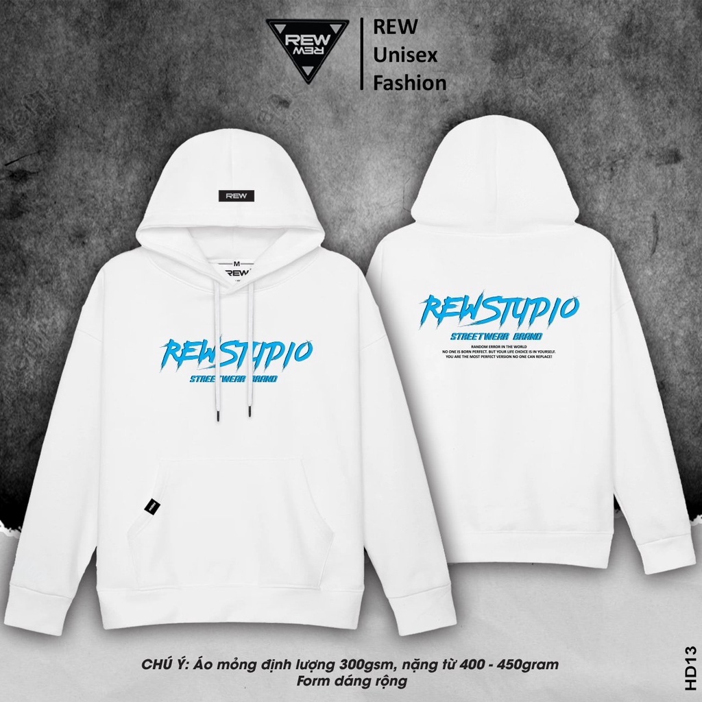 Áo hoodie local brand REW - Áo Hoodie Mỏng Định Lượng mặc mùa hè form rộng Unisex dành cho cả nam và nữ màu trắng