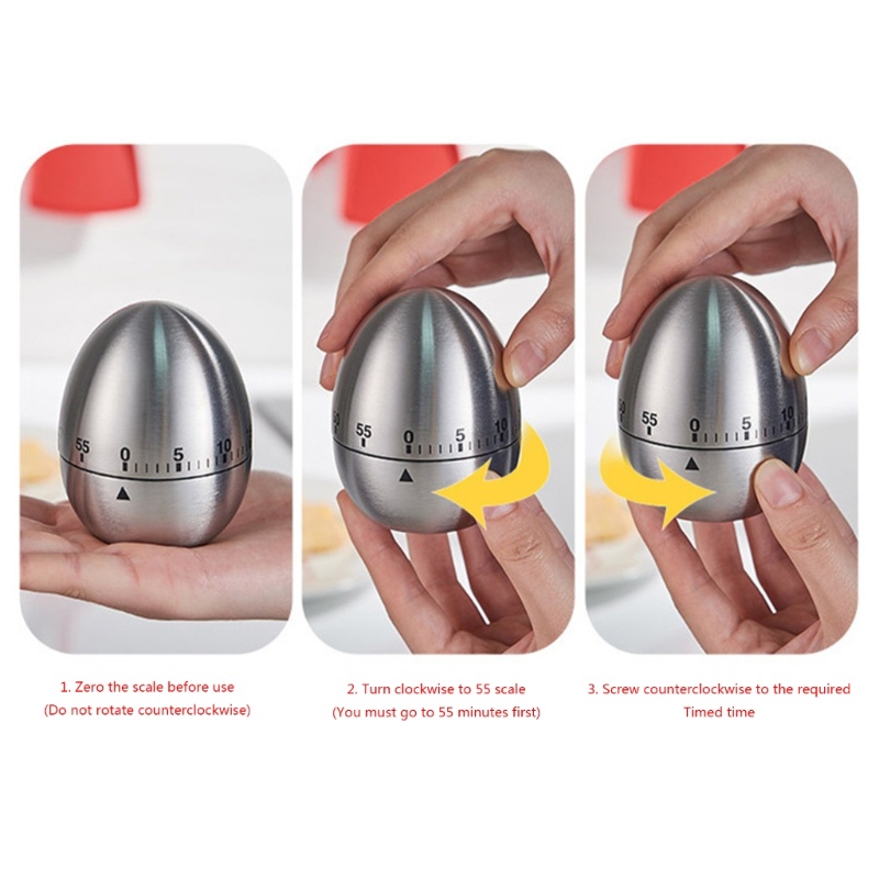 Đồng Hồ Đếm Ngược 60 Phút Bằng Thép Không Gỉ Hình Quả Trứng Không Cần Pin