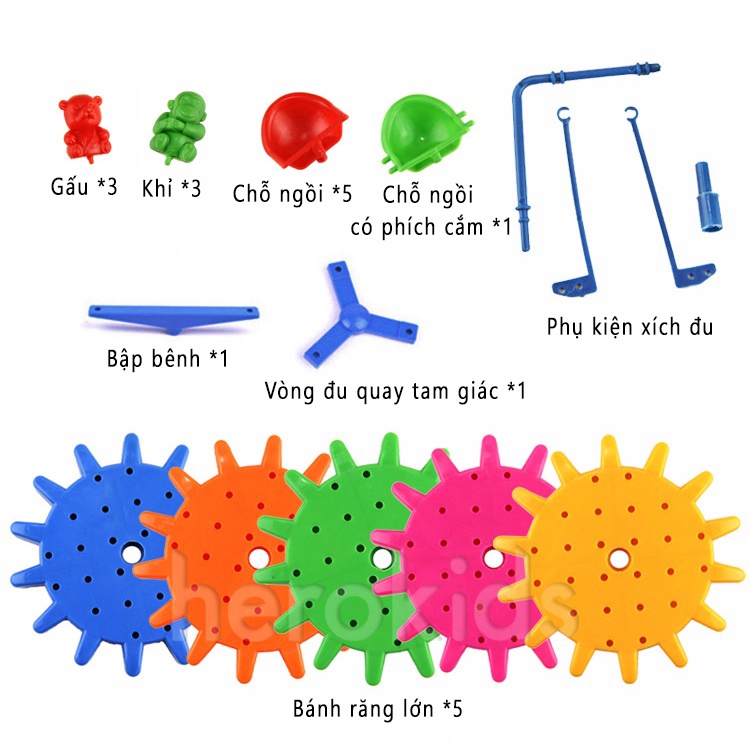 Đồ chơi lắp ráp lego mô hình xoay bánh răng xoay cho bé, có nhạc và đèn 81 chi tiết