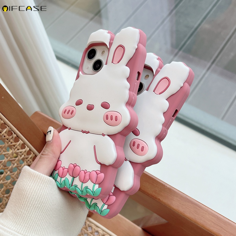 Ốp Điện Thoại Silicone Mềm Chống Sốc In Hình Hoa Tulip / Thỏ / Tulip 3D Cho iPhone 14 13 12 11 Pro Max