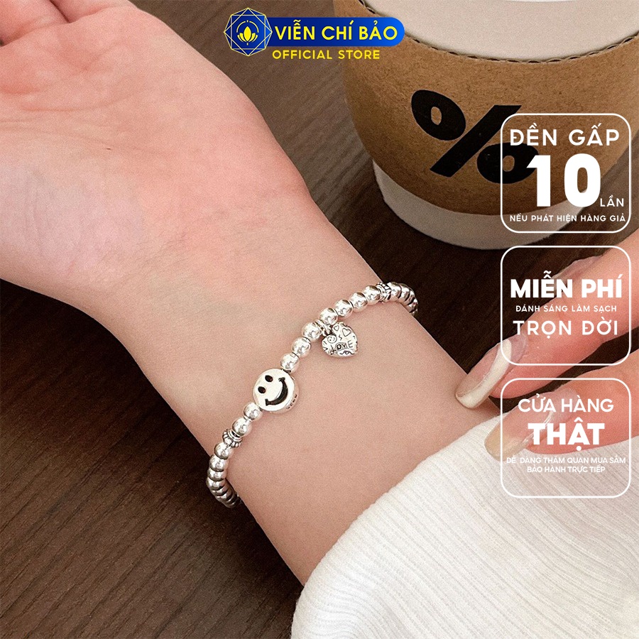 Lắc tay bạc nữ bi mặt cười trái tim Love chất liệu bạc 925 thời trang phụ kiện trang sức Viễn Chí Bảo L000709