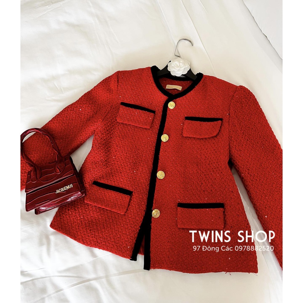 Áo khoác dạ tweed đỏ bling thiết kế by Twins (Mariana tweed coat )