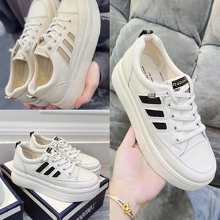 Giày thể thao nâng đế bánh mì 3 vạch sneaker màu trắng Fullbox