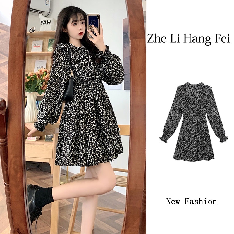 ZHELIHANGFEI Đầm hoa Pháp cổ điển tay áo cạp cao gợi cảm váy đa năng