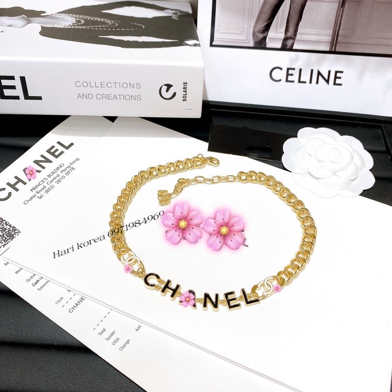 Sét dây chuyền &amp; khuyên tai xinh, vòng cổ nữ hotgirl cao cấp, phụ kiện trang sức hari korea accessories