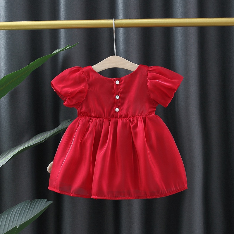 Đầm Công Chúa Tay Phồng Màu Đỏ Trơn Phong Cách Hàn Quốc Thời Trang Mùa Hè Hàng Mới Dành Cho Bé Gái 0-3 Tuổi
