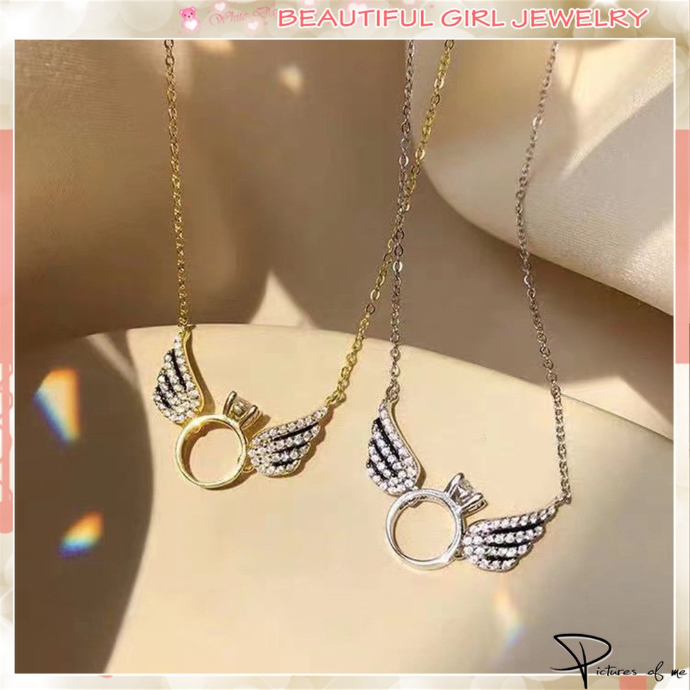 Vòng cổ Mạ Bạc 925 Mặt Hình Đôi Cánh Thiên Thần Đính Đá Pha Lê