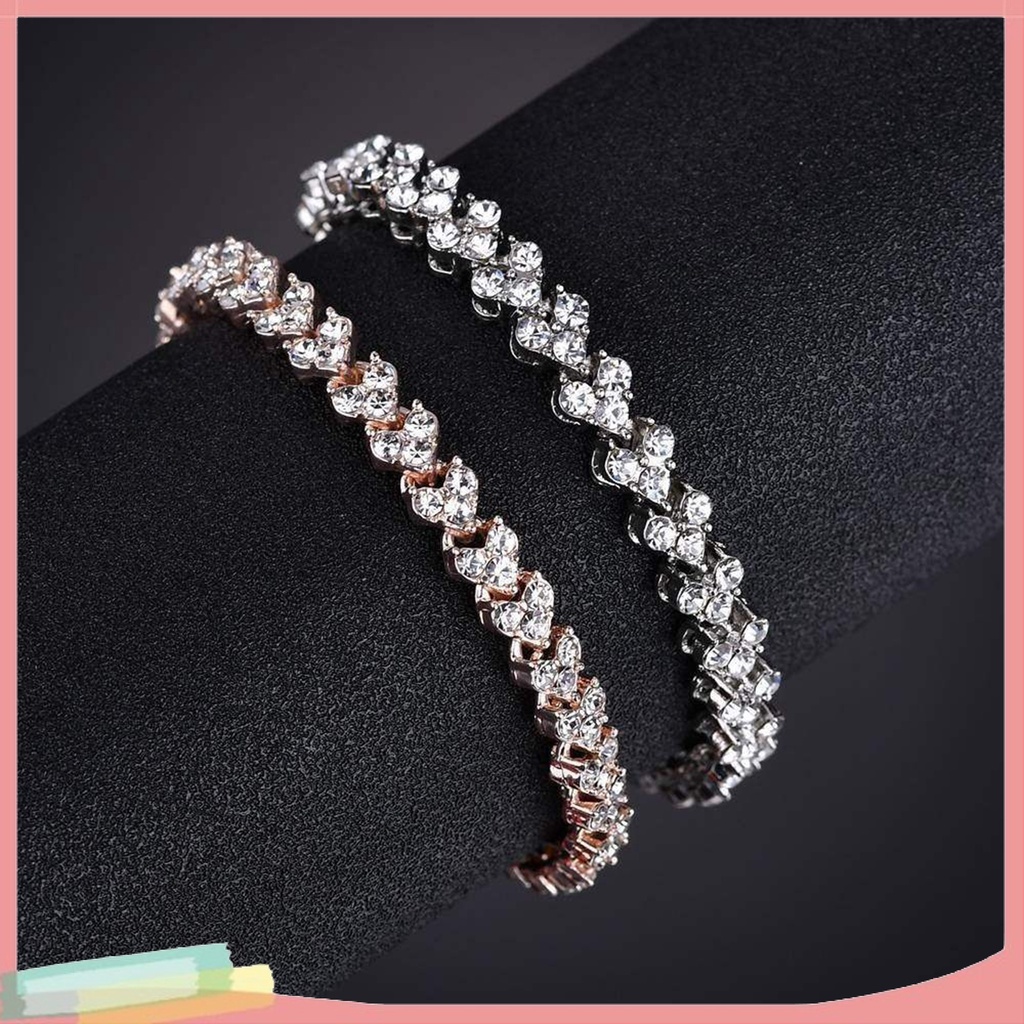 Vòng Tay Nữ Đính Pha Lê Giả Hình Trái Tim Lấp Lánh Dễ Phối Đồ Thời Trang