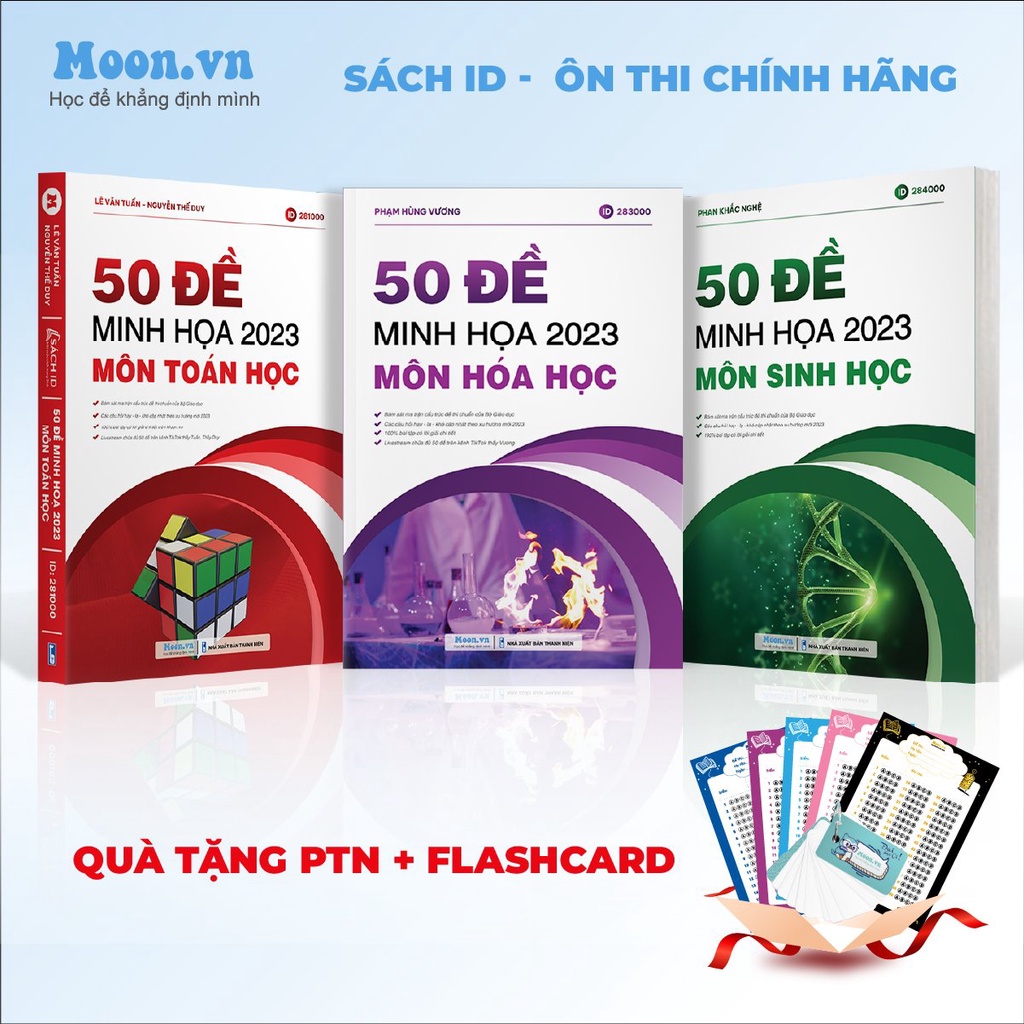 Combo 3 sách Bộ đề minh họa Khối B ôn luyện thi THPTQG 2023 Môn Toán,Hóa, Sinh Moonbook | Sách ID