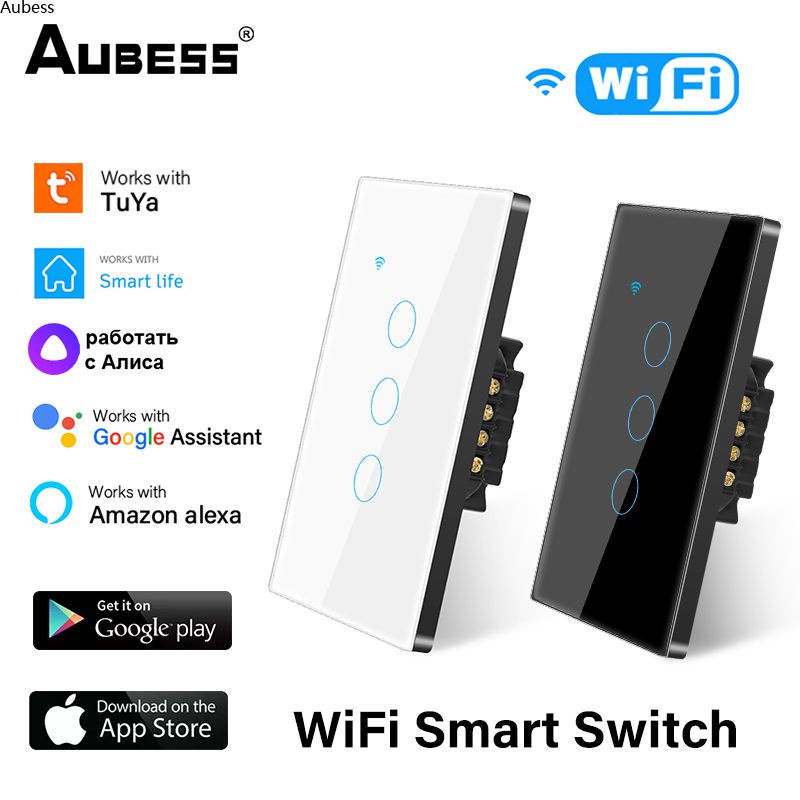 Aubess Công Tắc Cảm Ứng Thông Minh Wifi Tuya 1/2/3/4 Nút Gắn Tường Đèn Gia Đình Dây Trung Tính 120*72Mm Cho Alexa Và Trợ Lý Nhà Google