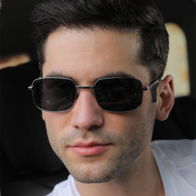 Kính Mát Phân Cực Mặt Vuông Gấp Gọn Bằng Kim Loại Cho Nam