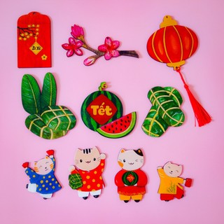 [SALE TẾT] Set 10 hình gỗ Trang Trí Tết Con Mèo tặng kèm màu tô. Dây treo cành mai, cành đào trang trí Tết.