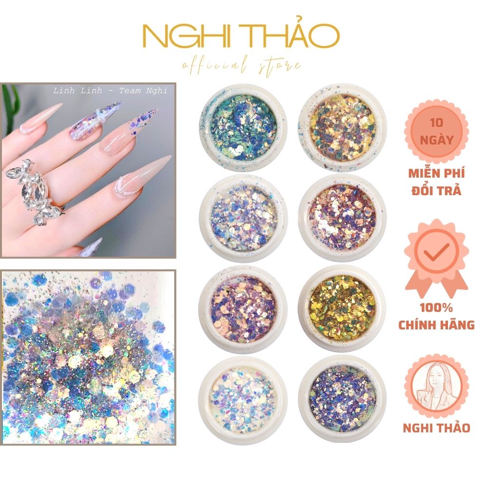 Nhũ kim tuyến vảy cá nail trang trí móng 8 màu NGHI THẢO