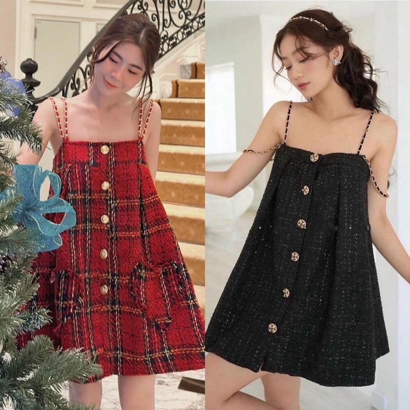 Váy đen dạ dây phối xích ( sẵn tại shop)