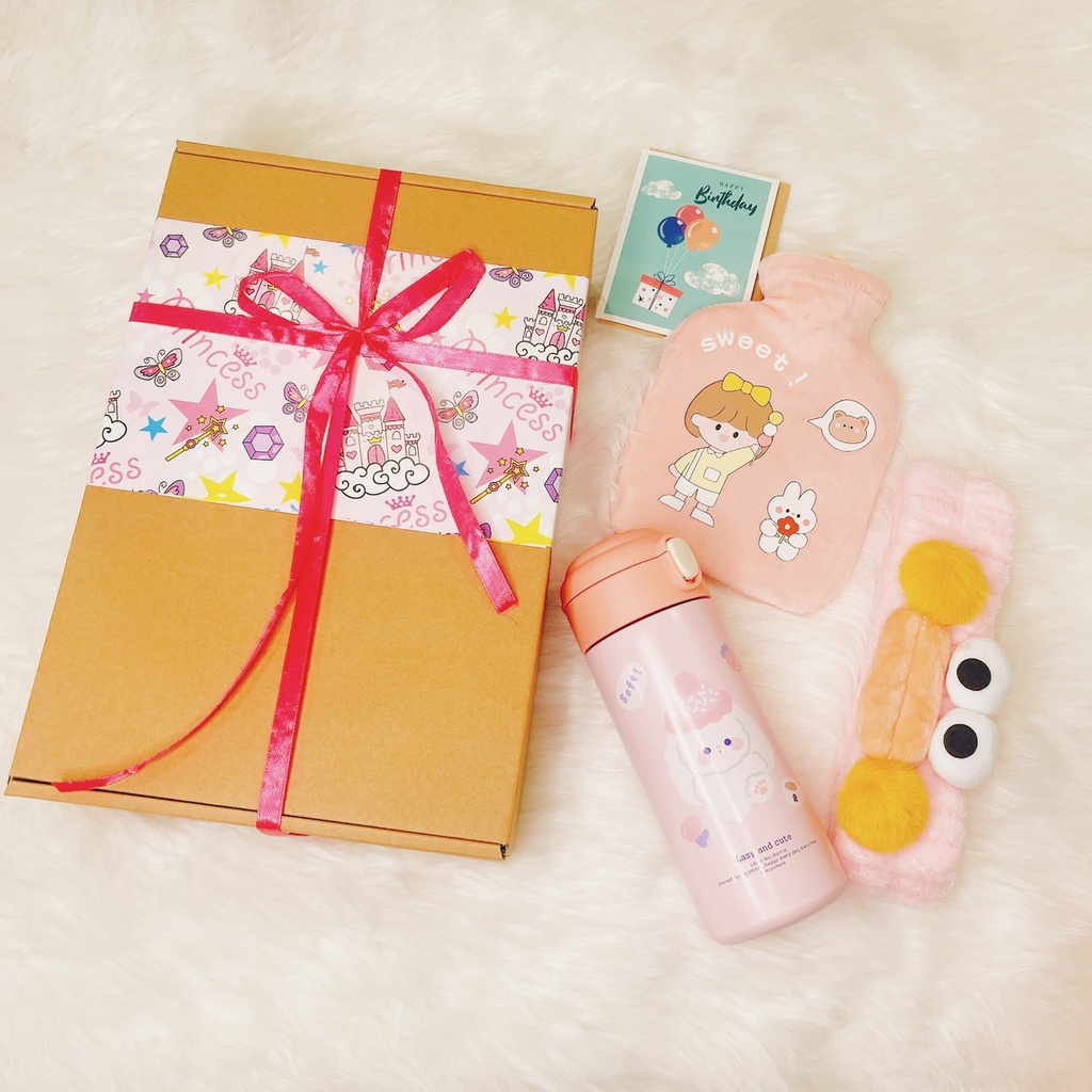 Set quà tặng 8 tháng 3, sinh nhật, combo quà tặng màu hồng chủ đạo dễ thương - Gift of love