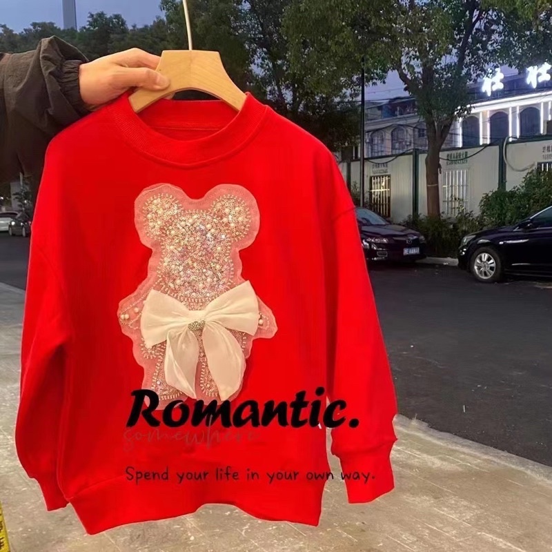 Áo nỉ lót lông đính kim sa hàng QCCC cho bé gái