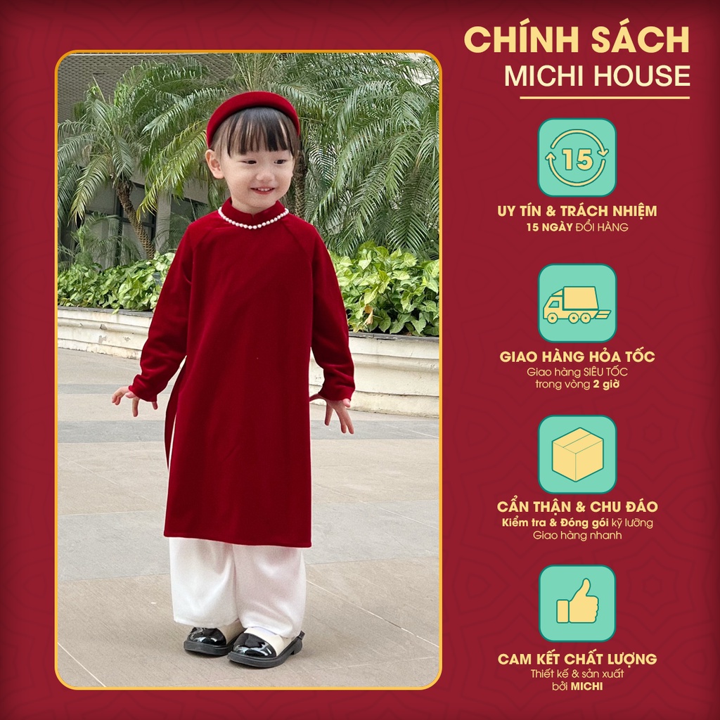 Set Áo Dài Suông Cho Bé Gái Michi House Váy Xuông Mặc Lễ Tết Cho Bé Xinh Xắn Mặc An Toàn Cho Da