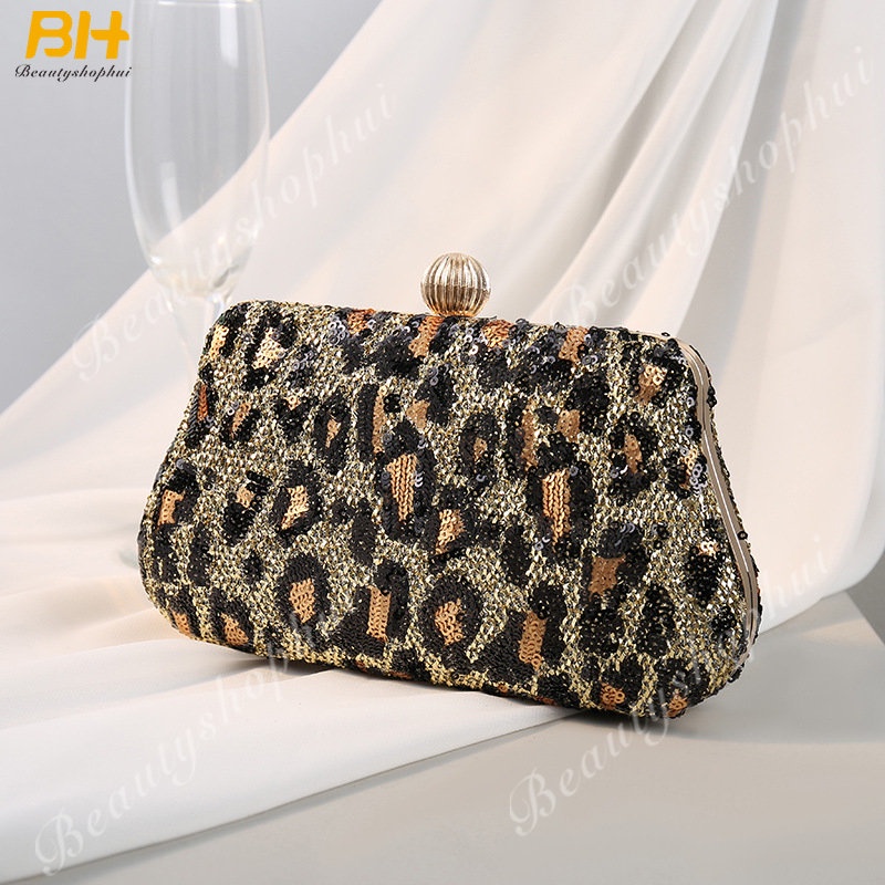 Ví Cầm Tay Đính Kim Sa Họa Tiết Da Báo Thời Trang Cho Nữ