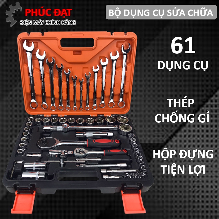 Bộ dụng cụ mở bu lông ốc vít bộ dụng cụ sửa chữa ô tô xe máy bộ dụng cụ đa năng 61 chi tiết cầm tay cao cấp