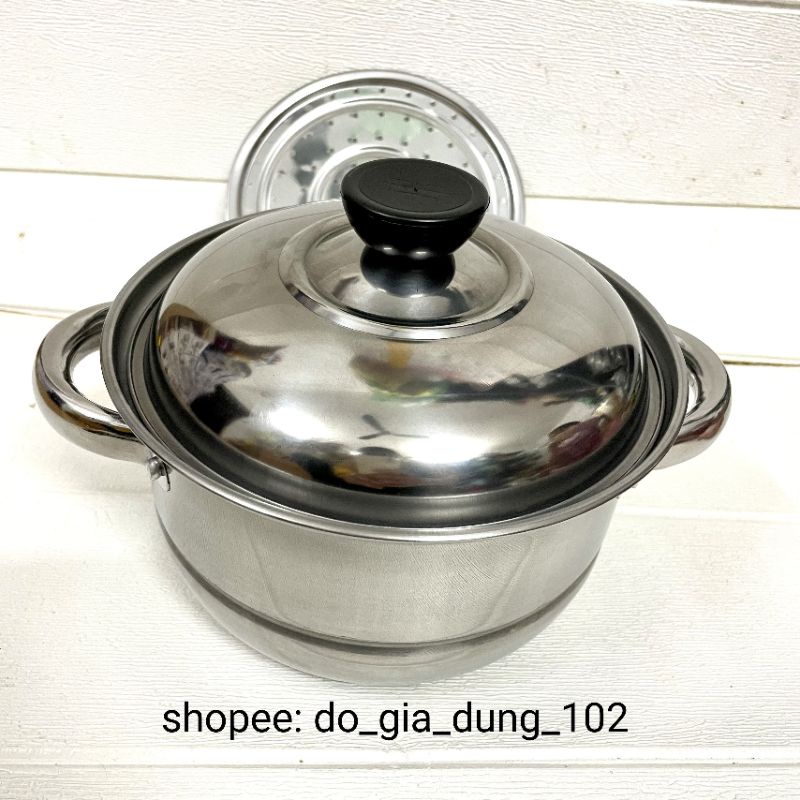 Nồi Inox Dùng Bếp Từ Tặng Kèm Vỉ Hấp, Nồi Hấp Mini 21cm