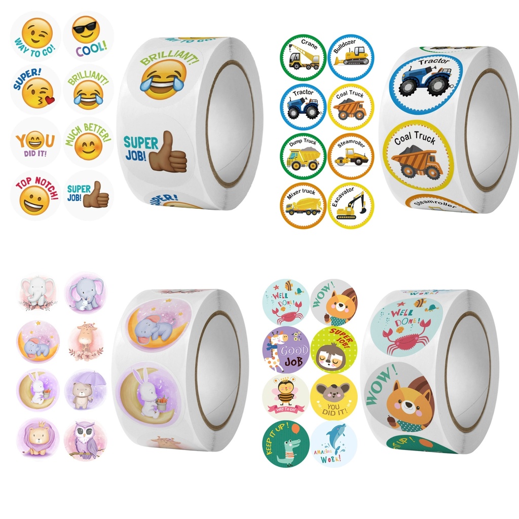 Sticker khen thưởng cuộn 500 tấm, nhãn dán cute cho bé, sticker happy birthday