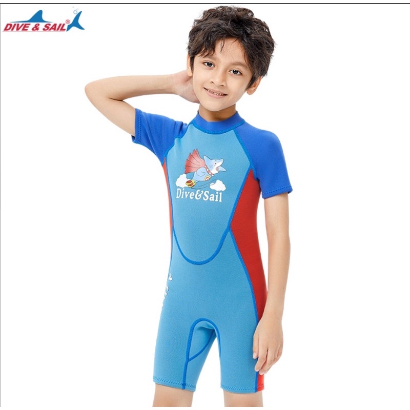 Đồ bơi giữ nhiệt ngắn tay dày 2.5mm cho bé trai WS M151614K hiệu Dive & Sail xanh cá mập