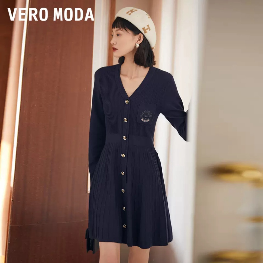 Đầm len dệt kim Veromoda - Veromoda women vintage pleated knit dress