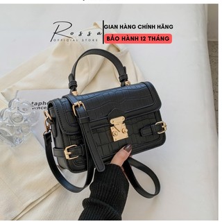 Túi xách nữ Rossa RS-005 nắp gập khóa vuông vân da rắn Đen