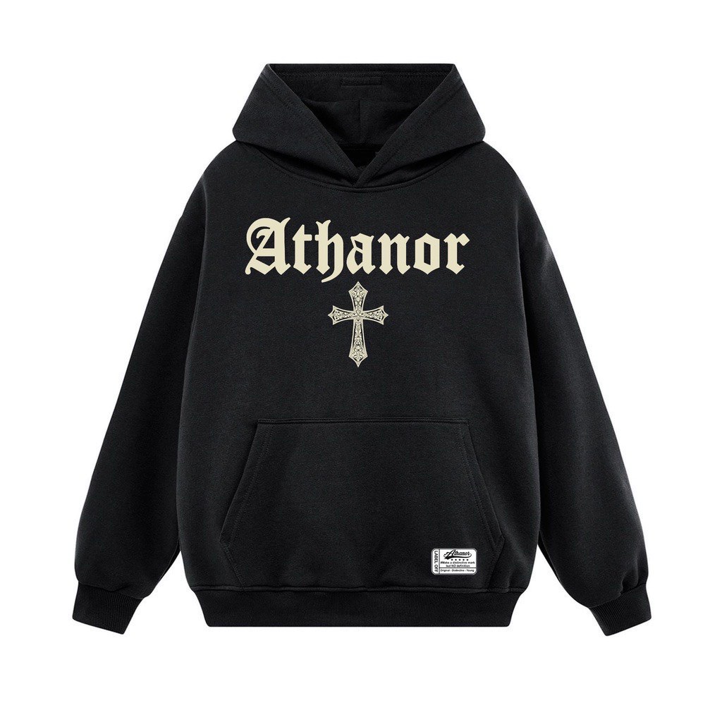 Áo Hoodie Athanor Chữ Thập Mũ Trùm 2 Lớp Form Unisex Tay Bồng 100% Cotton - ao_thun_vdr (Nmoi01)