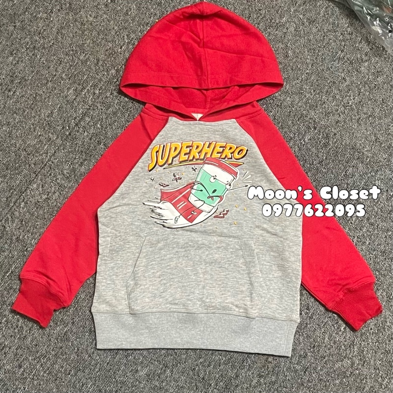 MDK- Áo hoodie nỉ xám đỏ size 4/5y (18-20kg)