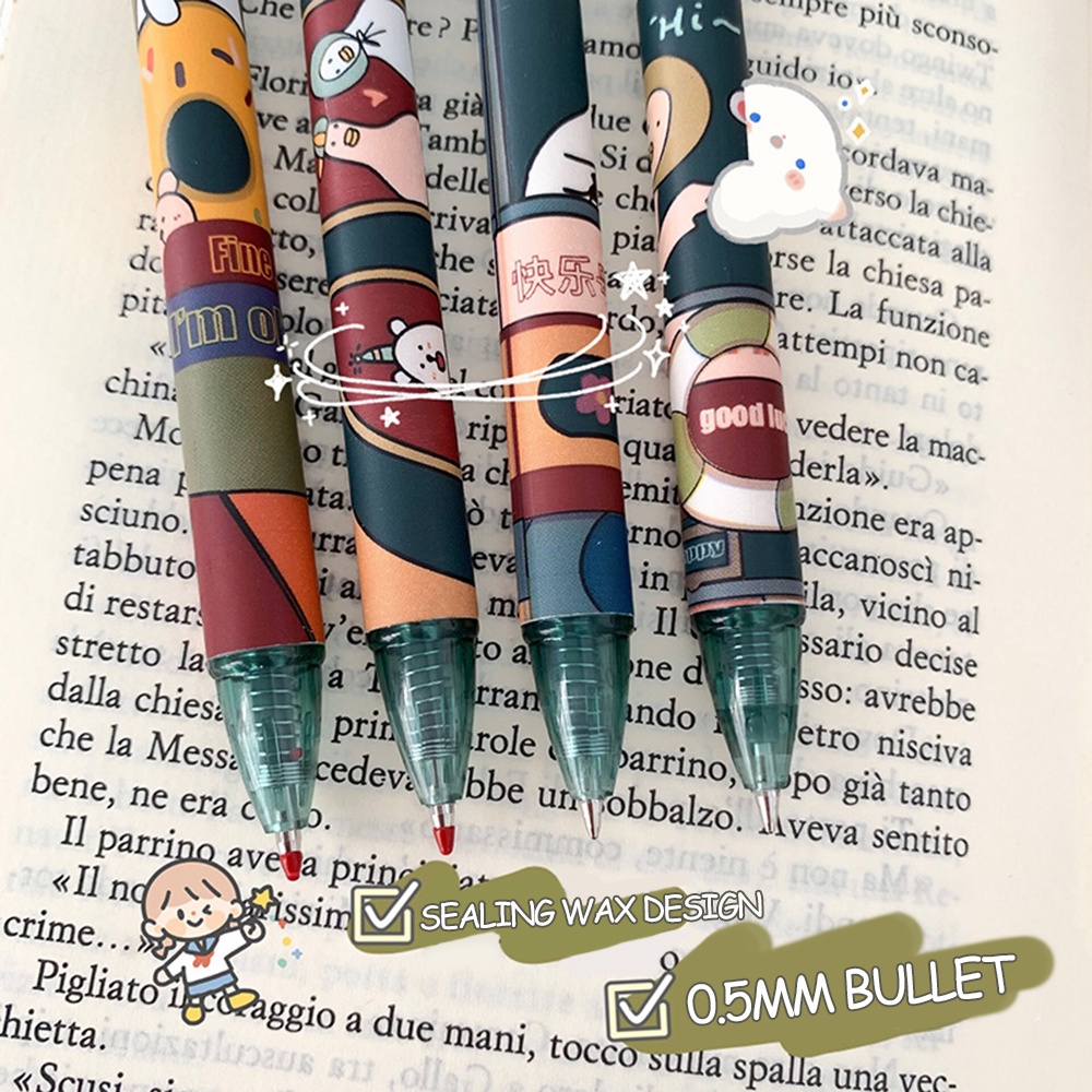 Bút Bi Bấm Mực Đen Ngòi 0.5mm In Hình Xe Buýt Hoạt Hình