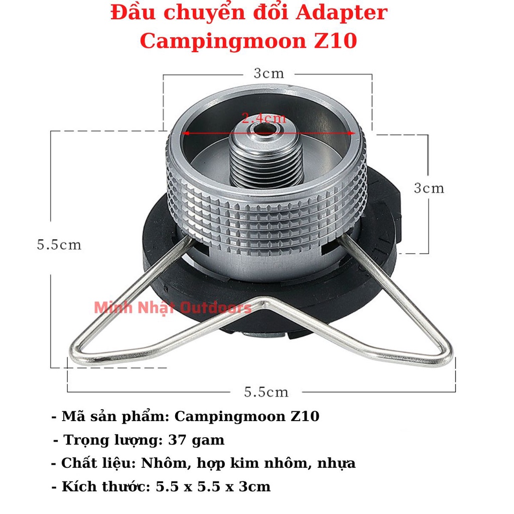 Đầu chuyển đổi Adapter Campingmoon Z10 có giá đỡ bình ga nối bếp gas dã ngoại với bình ga mini dài thông thường