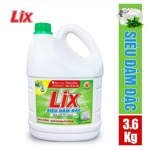 Nước rửa chén LIX siêu đậm đặc trà xanh 3.6kg NT360 làm sạch dầu mỡ không hại da tay - Lixco Việt Nam