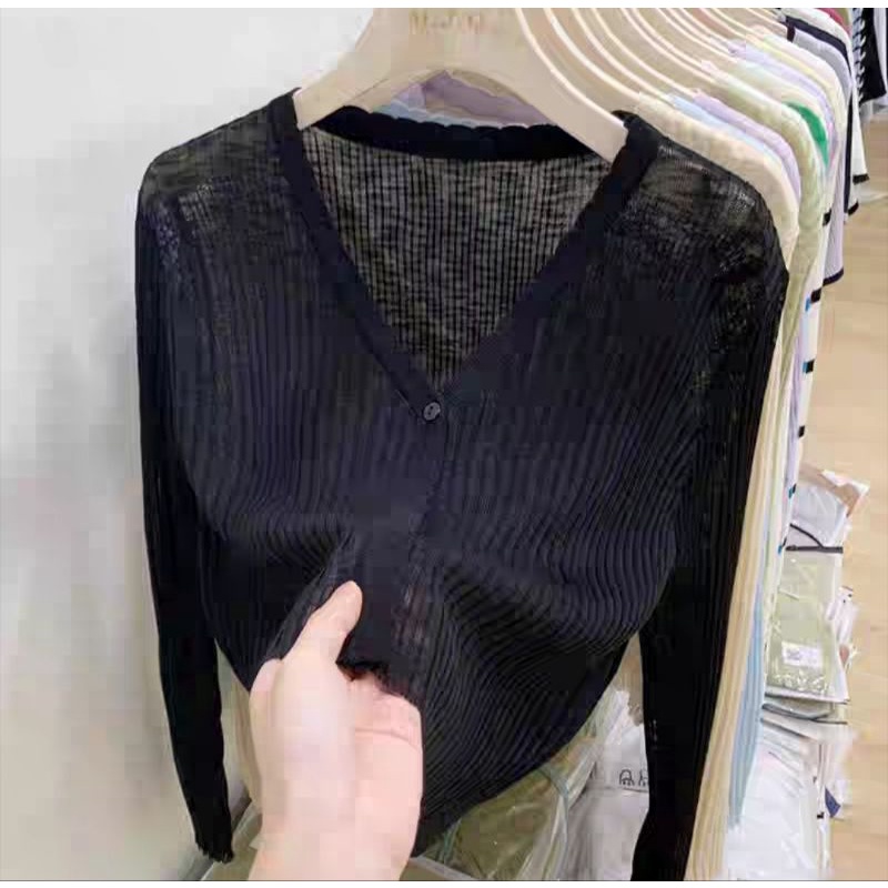 Áo khoác len cardigan dáng croptop mỏng 1 cúc  dáng Hàn Quốc