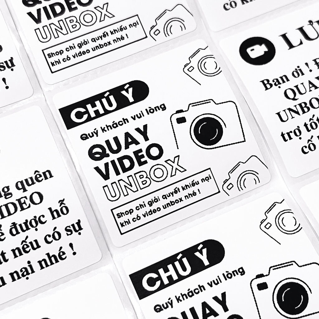 Decal, nhãn dán lưu ý, tem niêm phong "LƯU Ý QUAY VIDEO UNBOX" 5x5cm