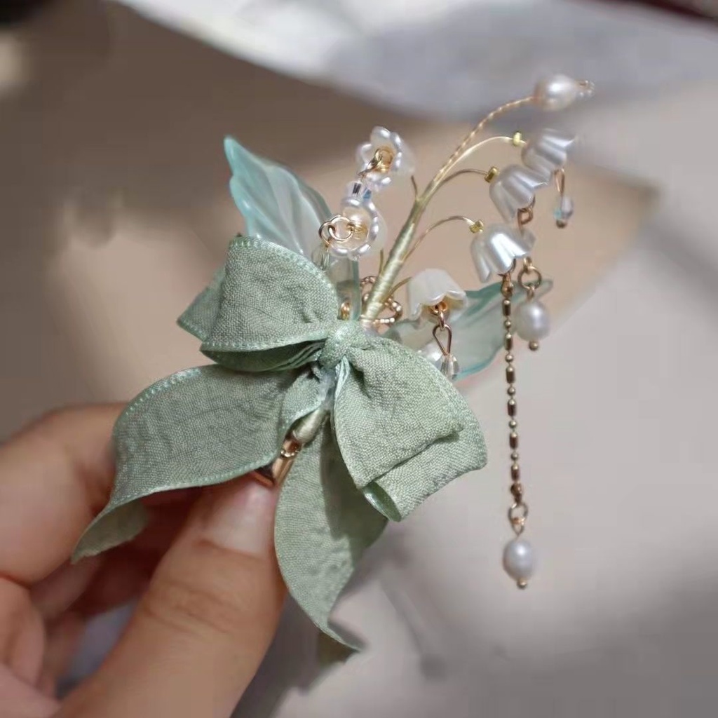 Trâm Cài Tóc Hình Nơ Màu Xanh Lá Phong Cách mori Cổ Điển