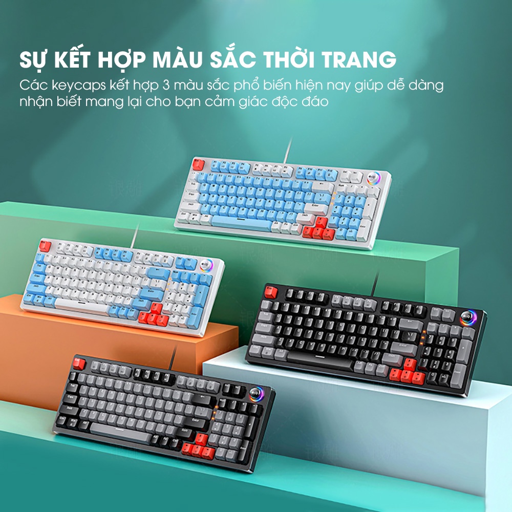 Bàn phím cơ gaming SIDOTECH K700 thiết kế 96 phím blue switch trang bị núm xoay chỉnh LED RGB cho máy tính laptop pc