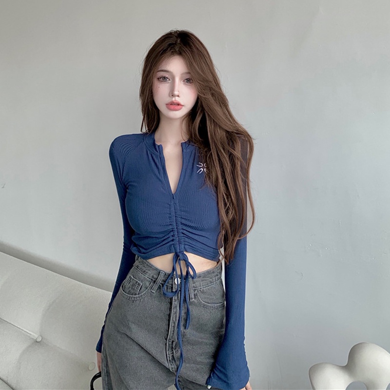 IELGY Áo Thun Tay Dài Dáng Ôm Phong Cách Thời Trang Hàn Quốc Dành Cho Nữ