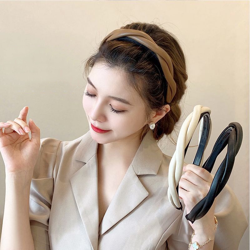 Băng Đô Da PU Bện Co Giãn Chống Trượt / Lược Cài Tóc Răng Phong Cách Vintage Hàn Quốc Thanh Lịch Rửa Mặt Trang Điểm Hàng Ngày Cho Nữ