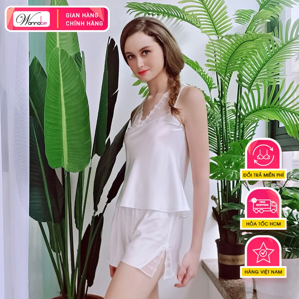 Đồ bộ mặc nhà phi lụa Wannabe, bộ short bss04 sát nách