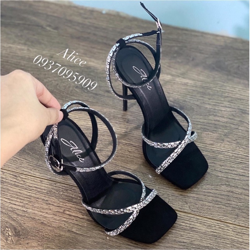 Sandal Cao Gót Dây Xoàn 9P Mũi Vuông, Gót Nhọn- Hàng VNXK Cao Cấp - Full diễn 34-40