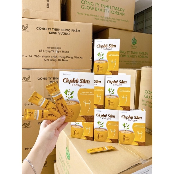 Cà Phê Sâm Collagen Giảm Mỡ Đẹp Da Chống Lão Hoá, Cân Bằng Nội Tiết Tố Hộp 12 gói.
