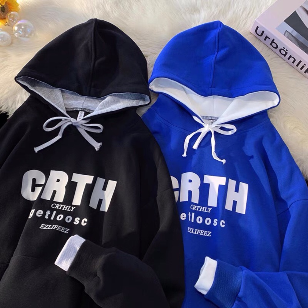 Áo khoác hoodie unisex chữ CRTH - Myndi_clothes - Áo có mũ form rộng chất vải nỉ ấm phong cách ullzzang 2 màu đen, trắng