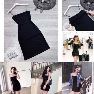 Đầm Body Nữ dáng ôm quyến rũ V036 Váy 2 dây mảnh đen trơn dáng ngắn siêu hot