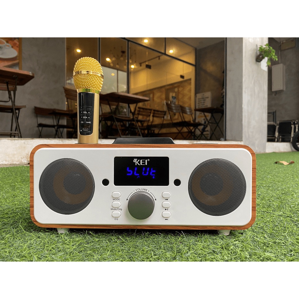 Loa karaoke bluetooth KEI K06 - Sạc pin ngay trên micro - Tặng kèm 2 micro không dây có màn hình LC