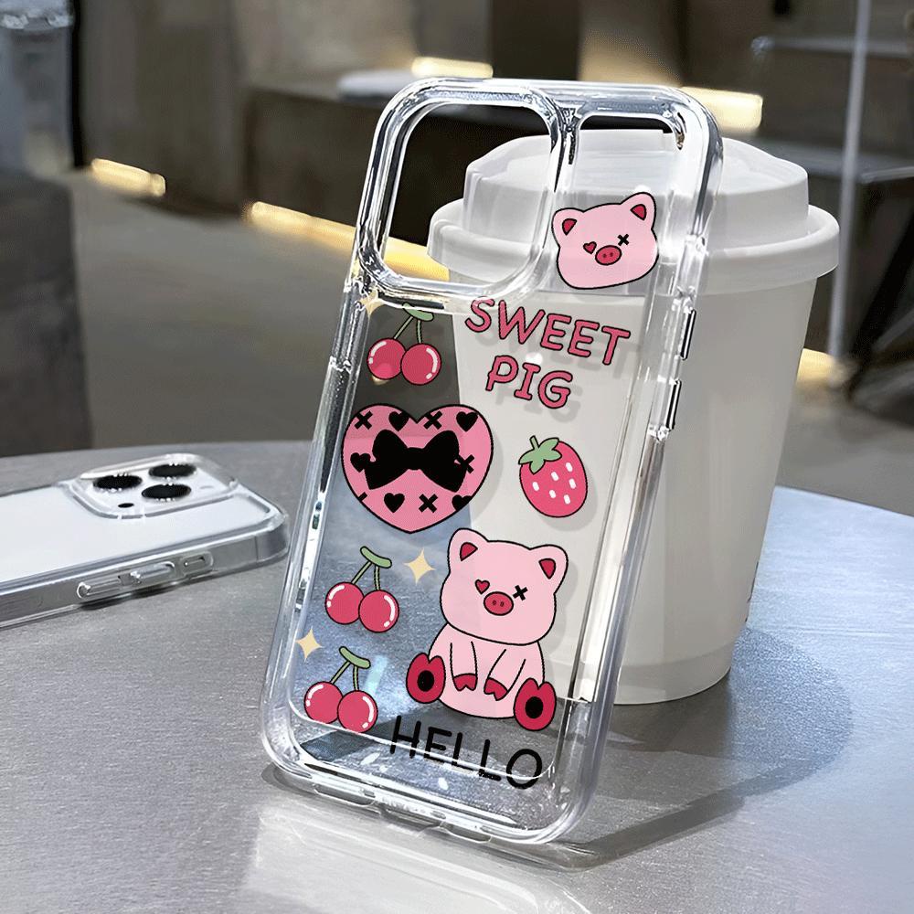 Ốp Điện Thoại Trong Suốt Họa Tiết Trái Tim Màu Hồng Cho iphone 14promax 11 13 12 7Plus 7 X XS Max