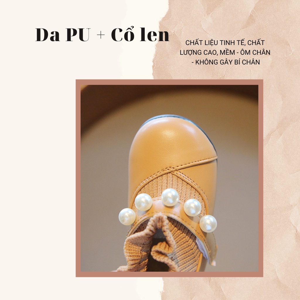 Giày tập đi bé gái len đính ngọc Bunny Store, giày búp bê bé gái phù hợp từ 8 tháng đến 2 tuổi chống trượt GTD17